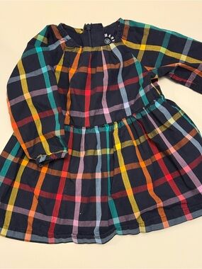 Primary Navy Multicolor Plaid Long-Sleeve Dress